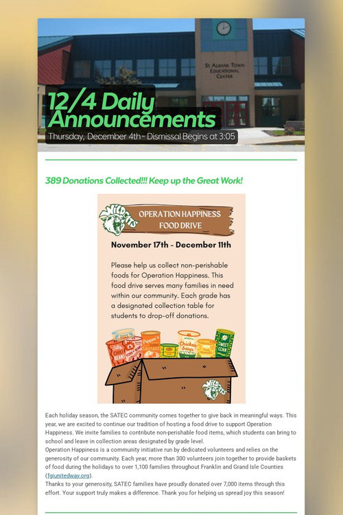 12/4 Daily Announcements
