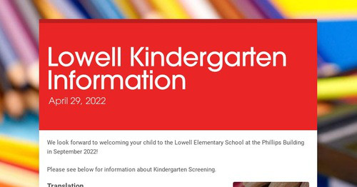 Lowell Kindergarten Information