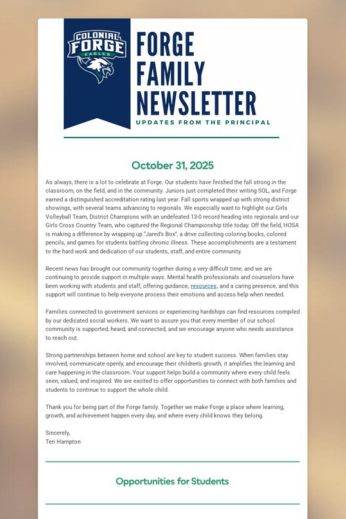 Forge Family Newsletter