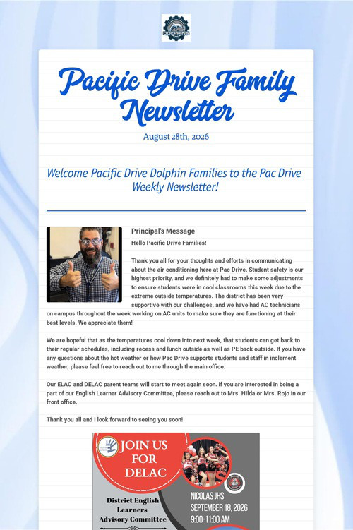 Pacific Drive Family Newsletter