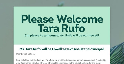 Please Welcome Tara Rufo