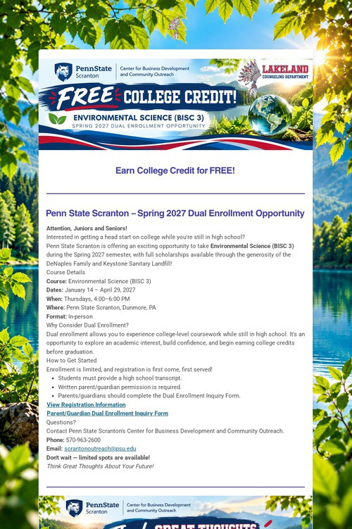 Earn College Credit for FREE at Penn State Scranton!