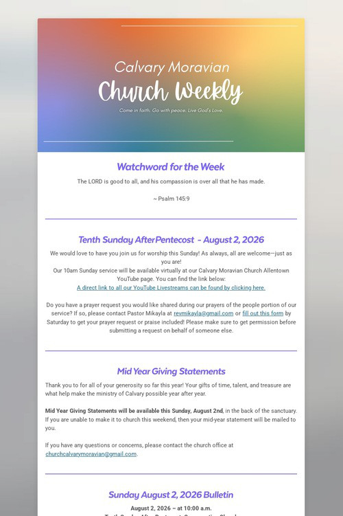 Calvary Moravian Church Weekly