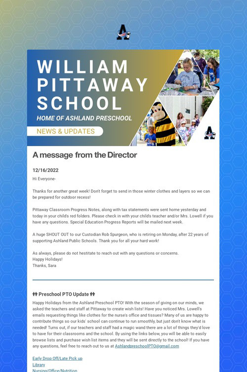 Ashland Preschool Weekly Update