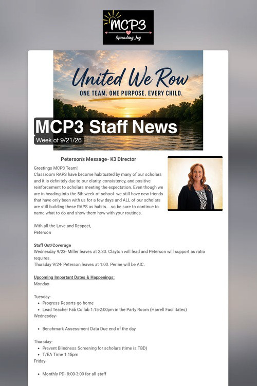 MCP3 Staff News