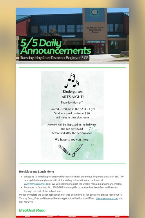 5/5 Daily Announcements