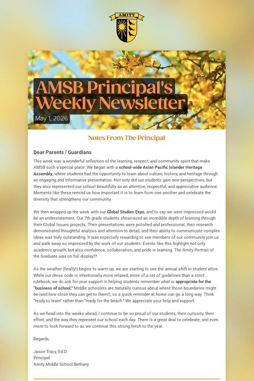 AMSB Principal's Weekly Newsletter