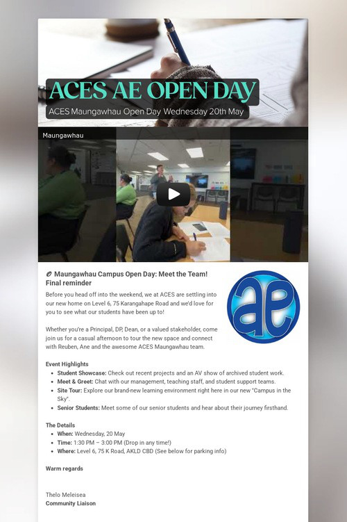 ACES AE OPEN DAY