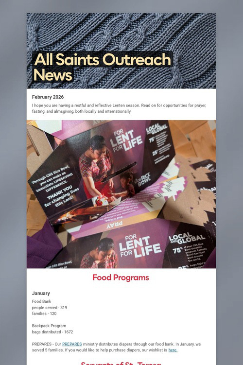 All Saints Outreach News