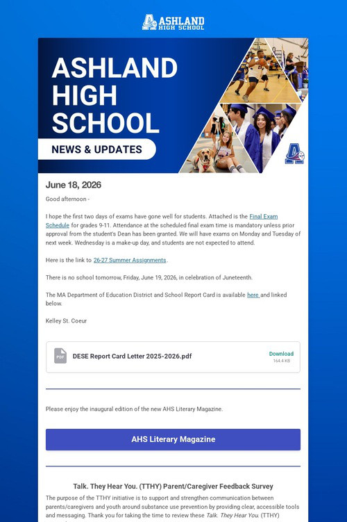 Ashland High School Weekly Update