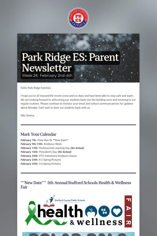 Park Ridge ES: Parent Newsletter