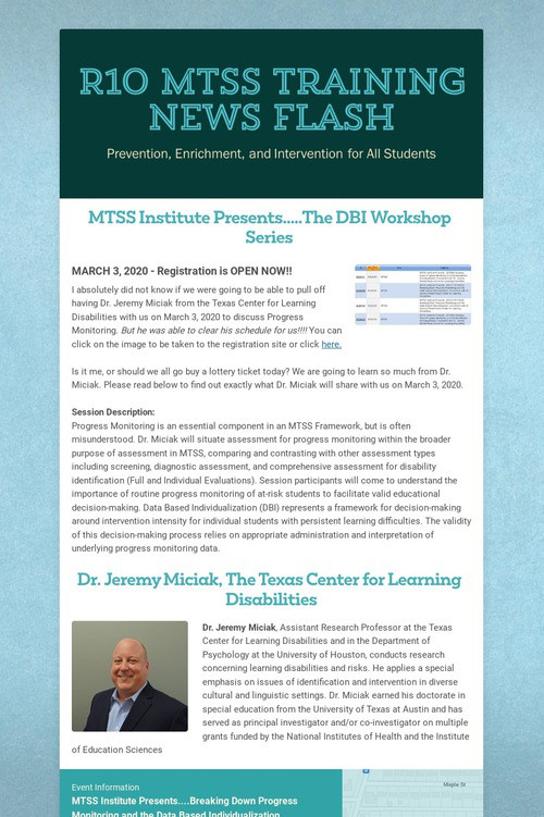 R10 MTSS Training News Flash