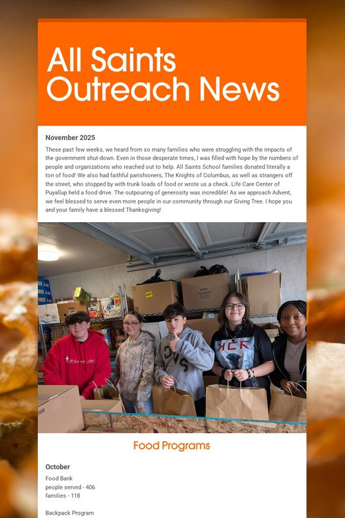 All Saints Outreach News