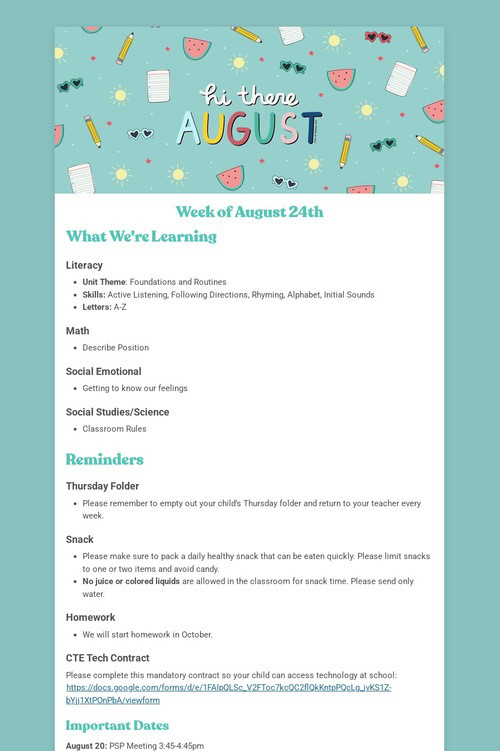 Kindergarten Newsletter