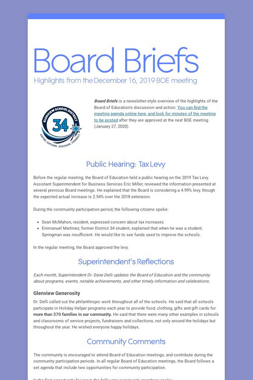 Board Briefs