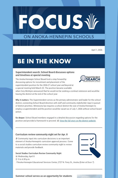 FOCUS on Anoka-Hennepin - April