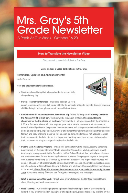 Mrs. Gray's 5th Grade Newsletter