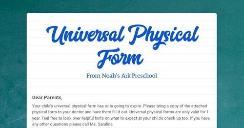 Universal Physical Form | Smore Newsletters