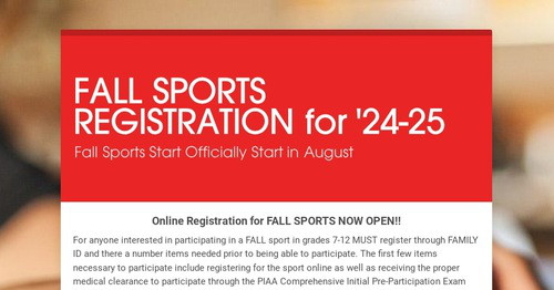 FALL SPORTS REGISTRATION for '24-25