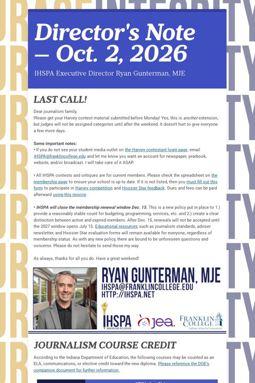 Director's Note — Oct. 2, 2026