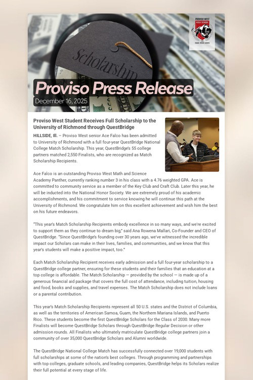 Proviso Press Release