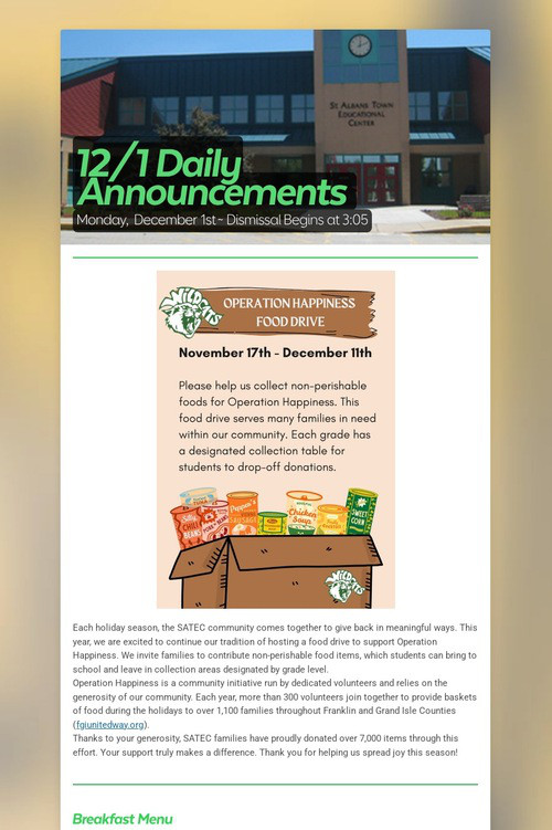 12/1 Daily Announcements