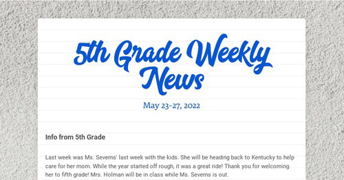 5th Grade Weekly News
