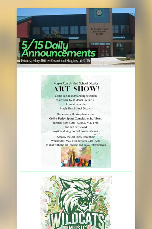 5/15 Daily Announcements