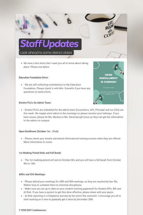 Staff Updates