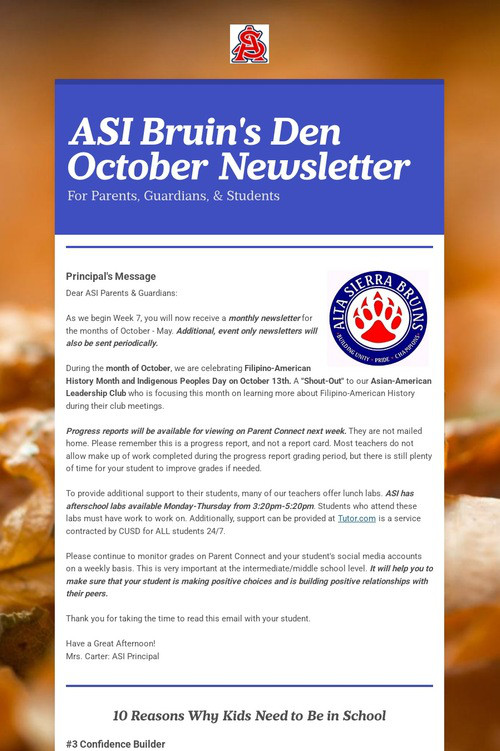 ASI Bruin's Den October Newsletter