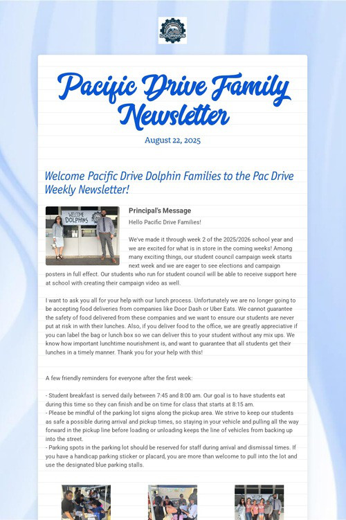 Pacific Drive Family Newsletter