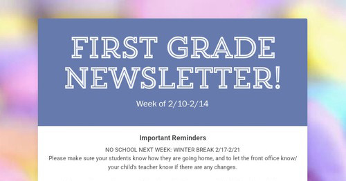First Grade Newsletter!