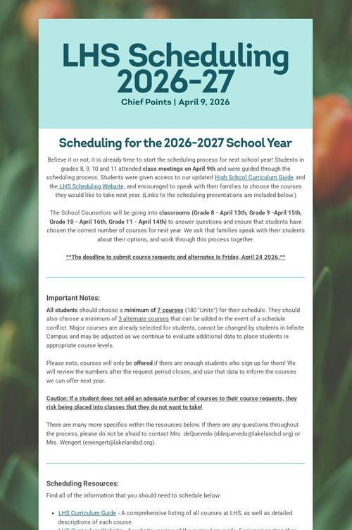 LHS Scheduling 26/27