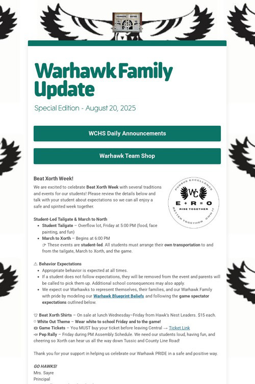 Warhawk Family Update