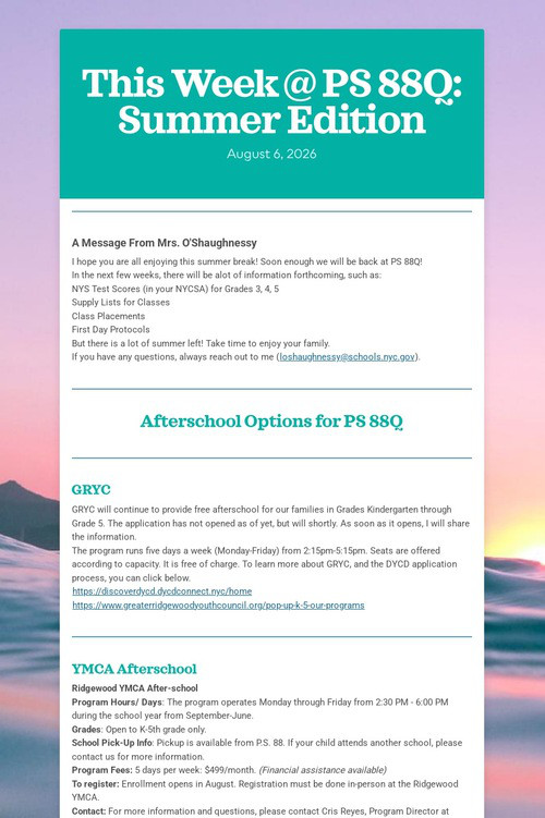 This Week @ PS 88Q: Summer Edition