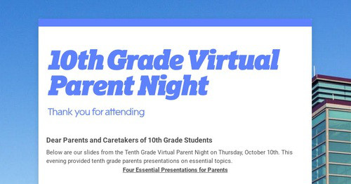 10th Grade Virtual Parent Night