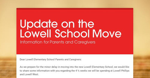Update on the Lowell School Move