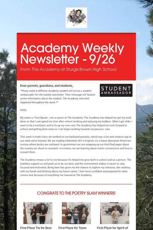 Academy Weekly Newsletter - 9/26