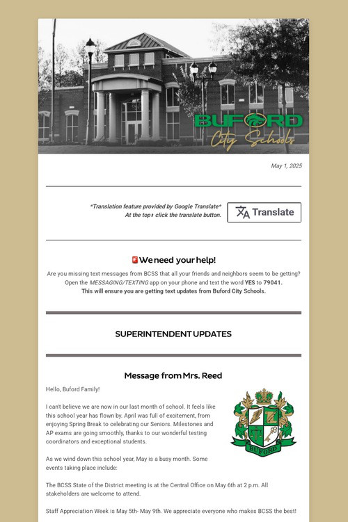 BCSS Newsletter- May 1, 2025