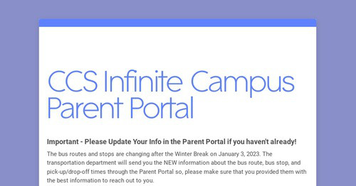 CCS Infinite Campus Parent Portal