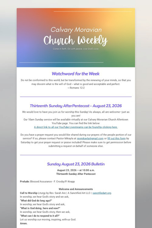 Calvary Moravian Church Weekly