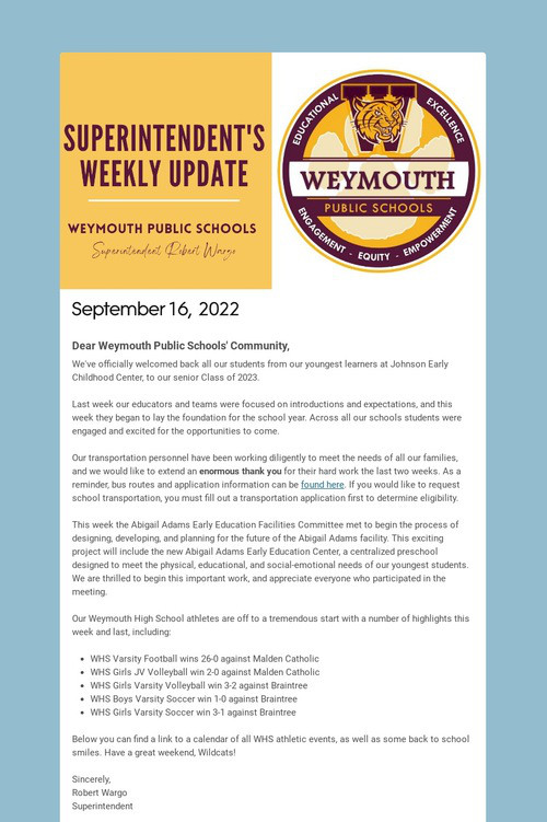Superintendent's Weekly Update
