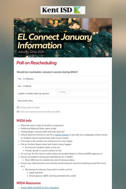 EL Connect January Information