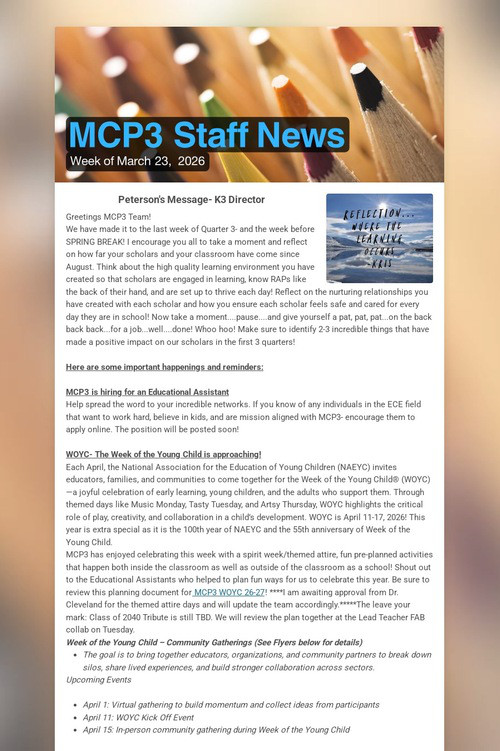 MCP3 Staff News