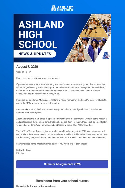 Ashland High School Weekly Update