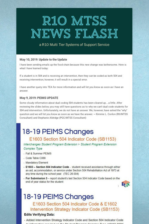 R10 MTSS News Flash