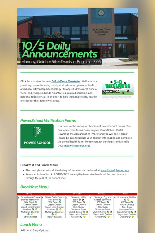 10/5 Daily Announcements