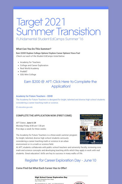 Target 2021 Summer Transistion