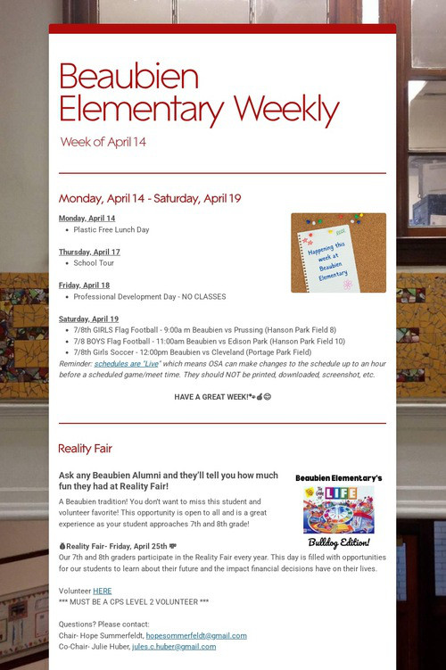 Beaubien Elementary Weekly