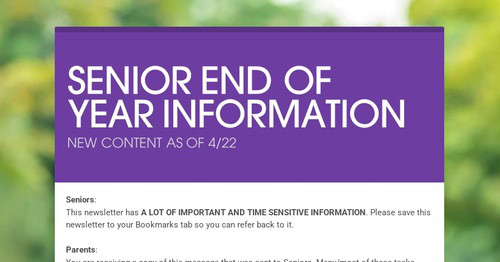 SENIOR END OF YEAR INFORMATION